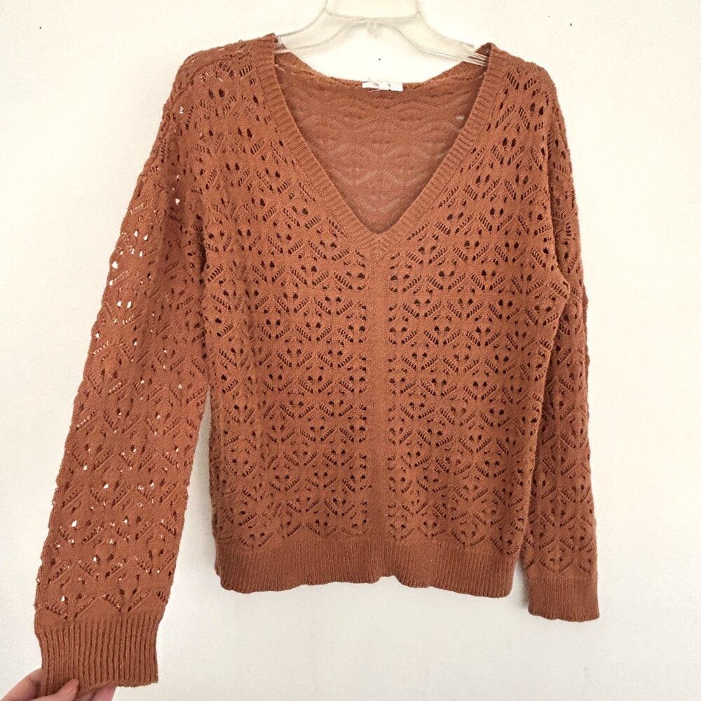 Womens Boho Crochet Open Knit Sweater Large Boho Earthy Granola Cottage Indie